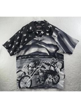 Sapphire Lounge Shirt Mens Large Flag Eagle Motorcycle Biker Button Up Graphic